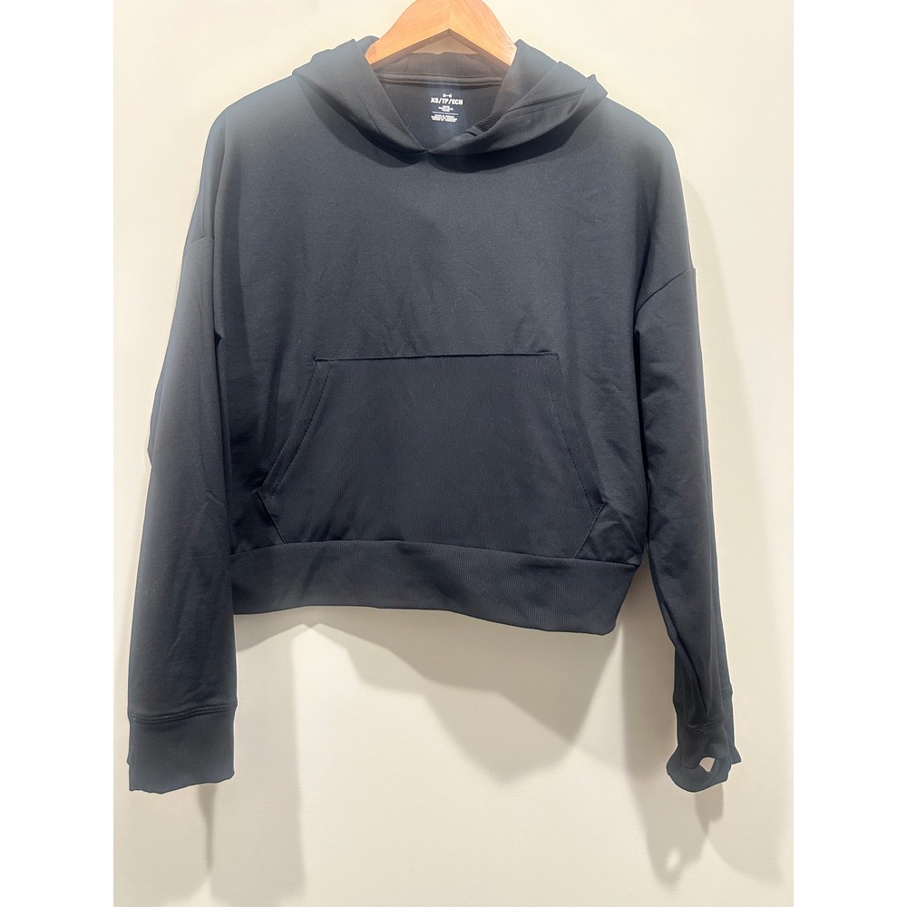 Under‎ Armour Womens Black Loose Fit Cropped Hoodie Sweatshirt Thumbholes XS